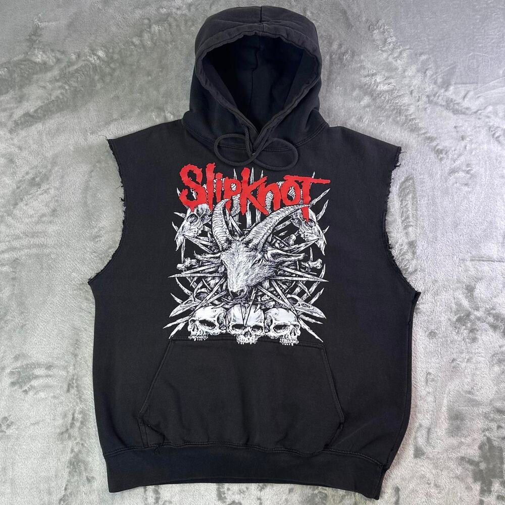 Slipknot Sleeveless Hoodie Mens Medium Black Heavy Metal Band Graphic